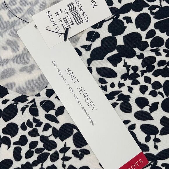 Talbots Womens Knit Jersey Blouse Top Leaf Print Black White XP Plus‎ Petite - Picture 7 of 7